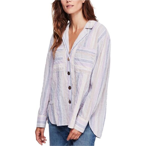 Free People Tops - Free People Shirt Women’s Medium High Tide Striped Double Pocket Button Up
